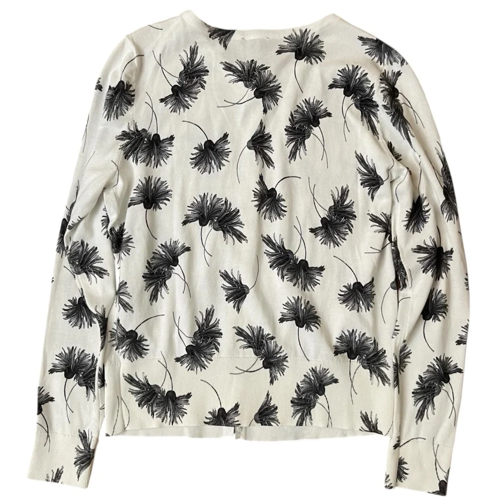 Talbots Floral Print Cardigan Sweater Cream Black Button Front Women’s Medium‎